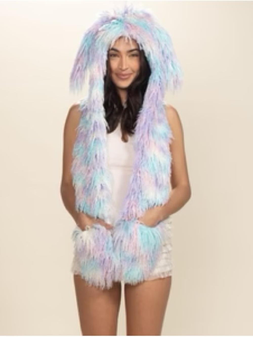 SPIRITHOODS Aurora Bunny Hood Collectors Edition Faux Fur Pastels Rave - Picture 2 of 13